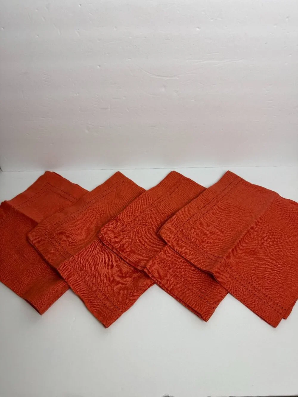 Williams Sonoma Linen Double Hemstitch Napkins Set of 4 Orange 20x20 100% Linen